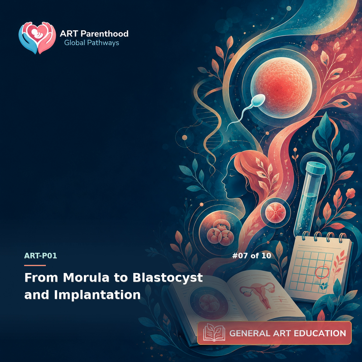 General ART Education education card for ART-LP01-07: From Morula to Blastocyst and Implantation.