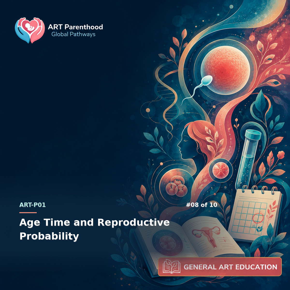 General ART Education education card for ART-LP01-08: Age Time and Reproductive Probability.