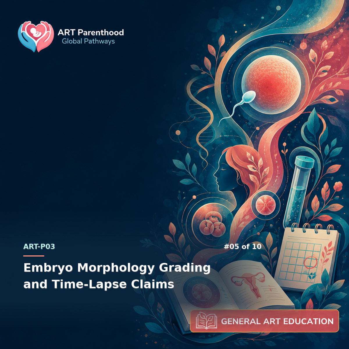 General ART Education education card for ART-LP03-05: Embryo Morphology Grading and Time-Lapse Claims.