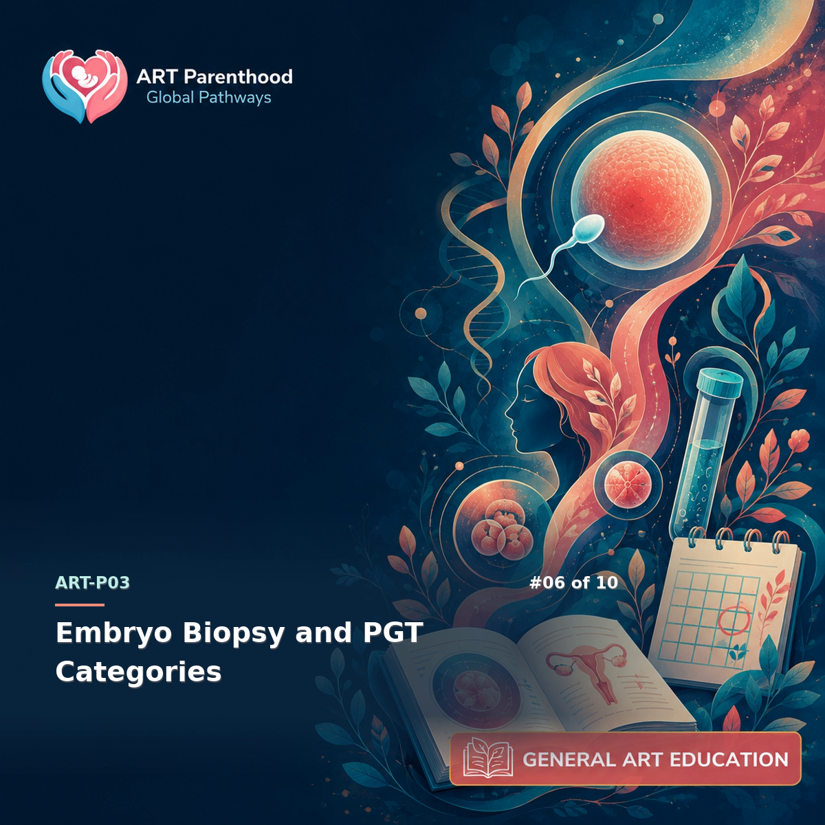 General ART Education education card for ART-LP03-06: Embryo Biopsy and PGT Categories.