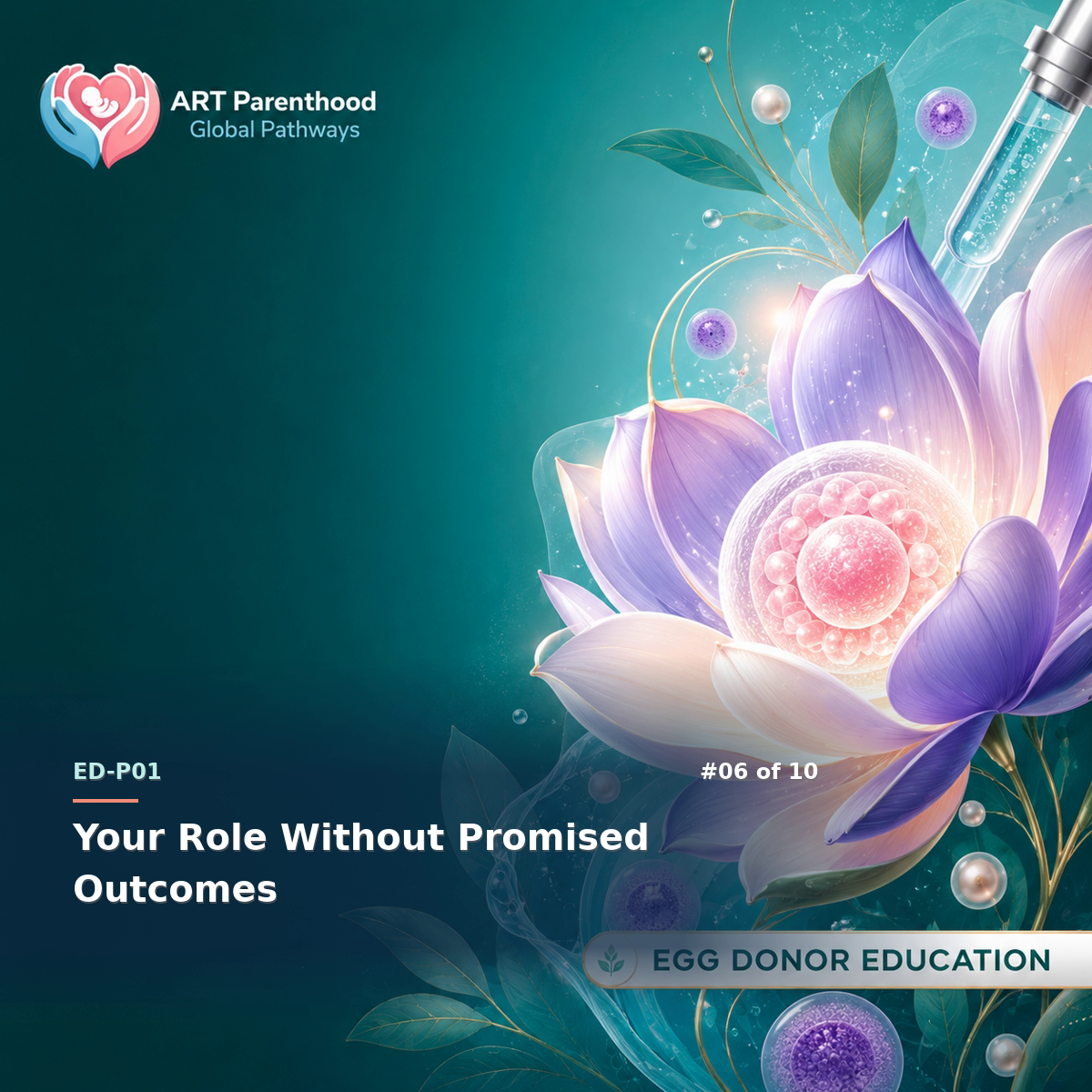 Egg Donors education card for ED-LP01-06: Your Role Without Promised Outcomes.