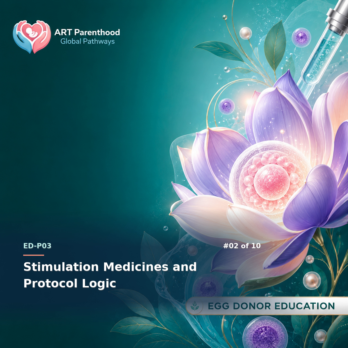 Egg Donors education card for ED-LP03-02: Stimulation Medicines and Protocol Logic.